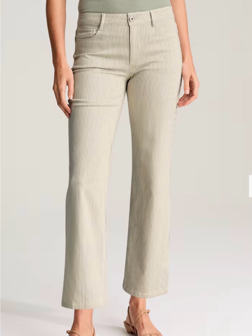 J. Jill Petite stripped Mid Rise Straight Leg Ankle Jeans Eggshell/Thyme